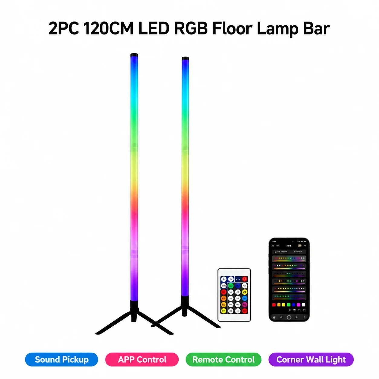 Lighting Decor In Room - 2 Pack RGB LED Corner Floor
