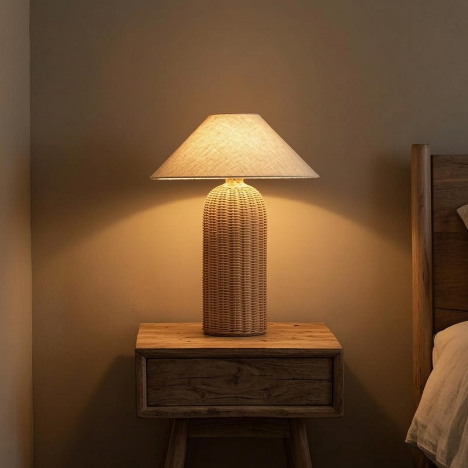 Lighting Decor In Room - Bedside Lamp Rattan Base Fabric Shade