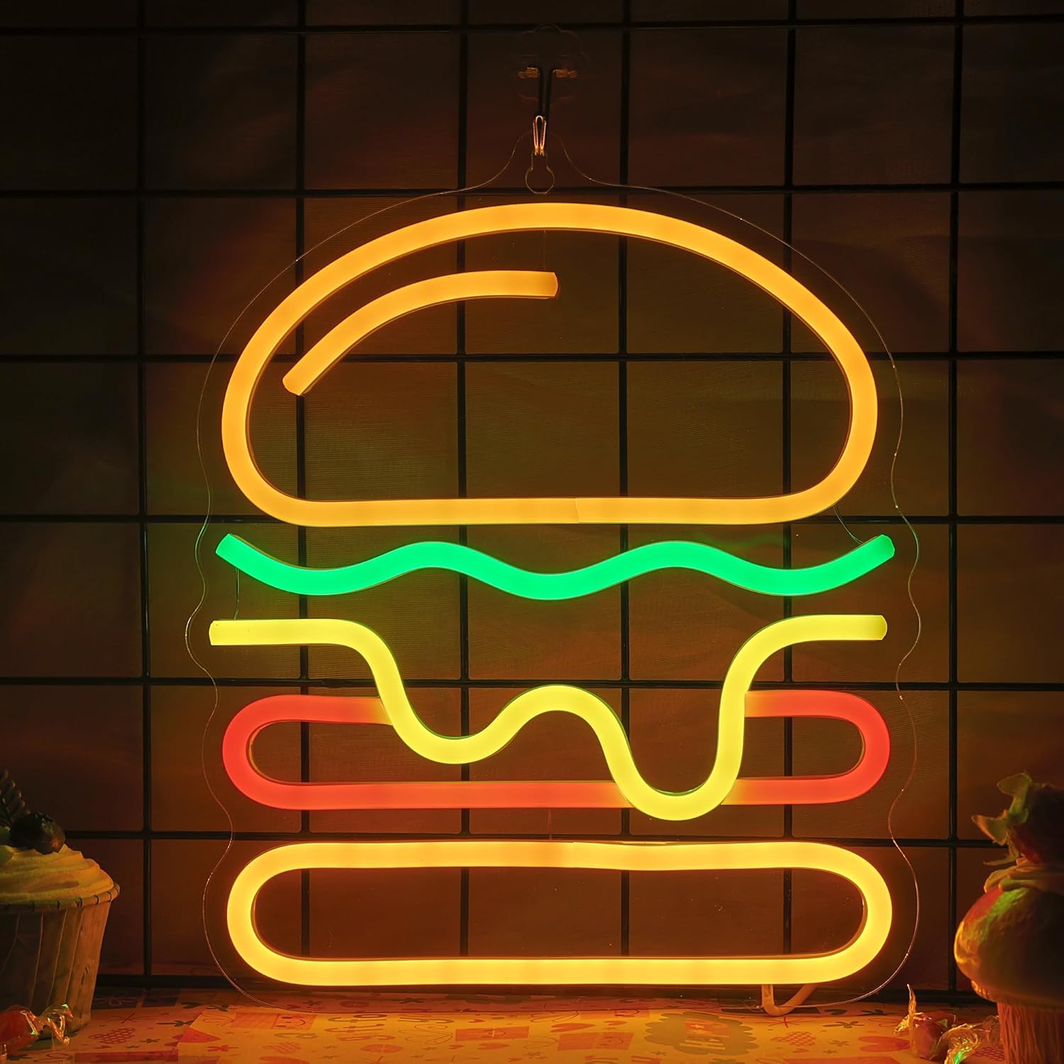 Lighting Home Decor Ideas - Burger Neon Sign with Layered Cheese