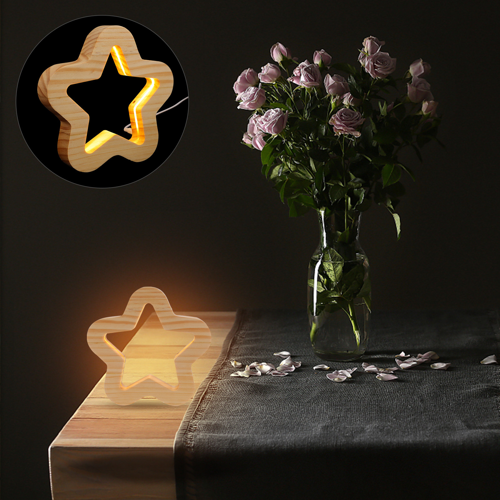 Bedroom Lighting Decor Ideas - Star Shaped Wooden Night Light USB