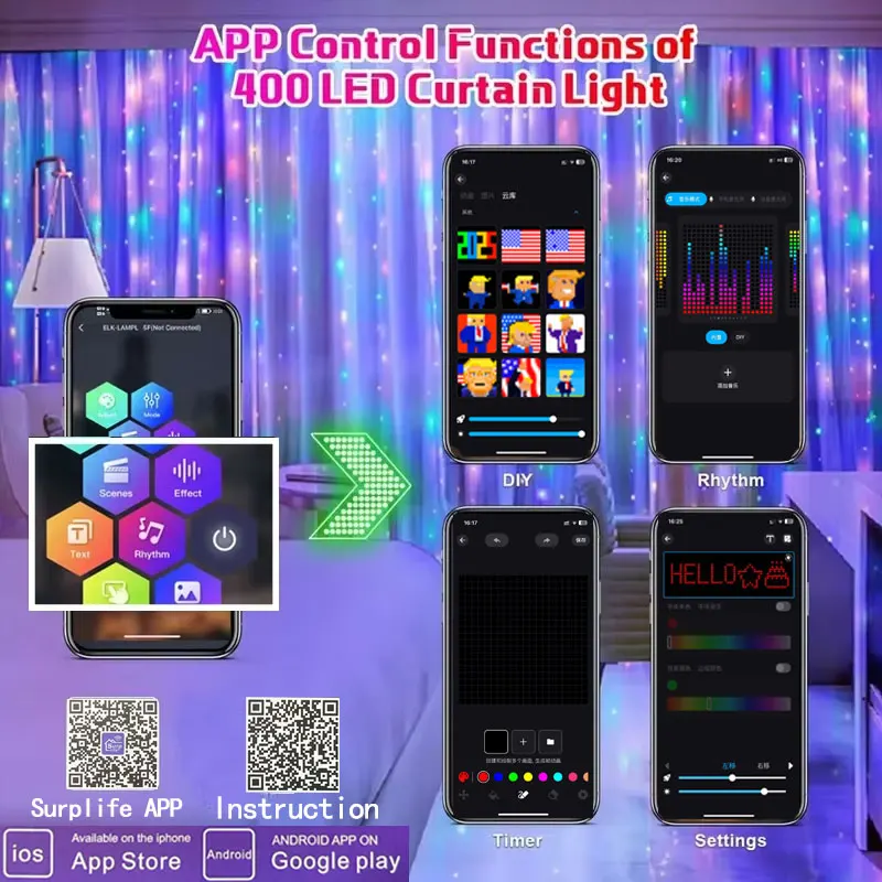 LED Smart Curtain Lights Home  - Fairy Light Curtain 评论和价格