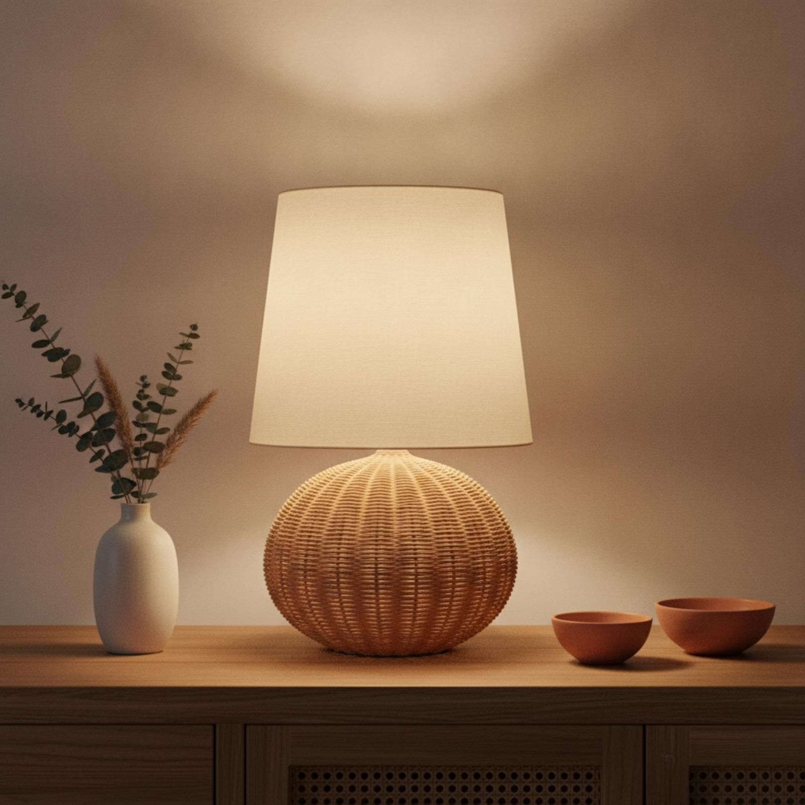 Bedside Lamp Rattan Base Fabri - Lighting Decor In Room 评论和价格
