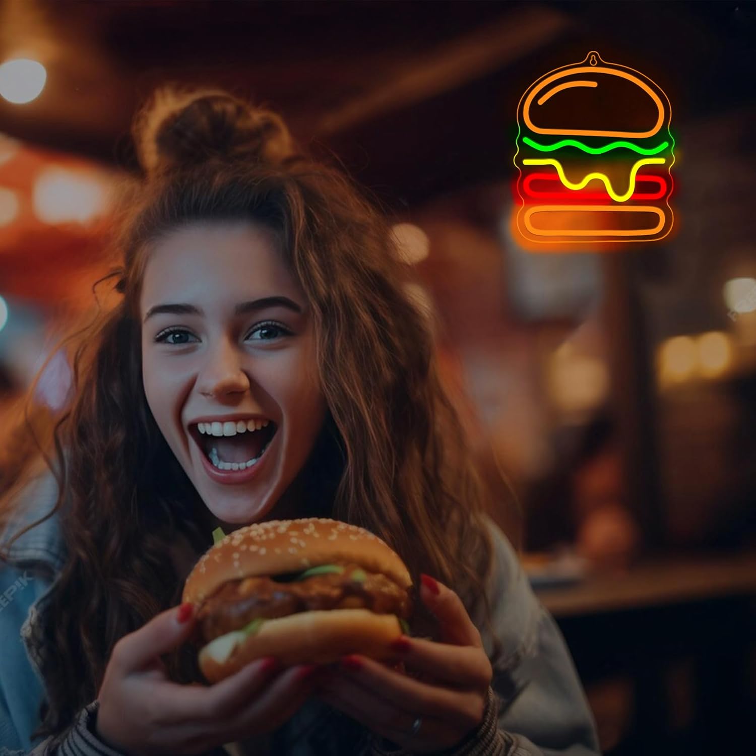 Burger Neon Sign with Layered  - Lighting Home Decor Ideas 评论和价格