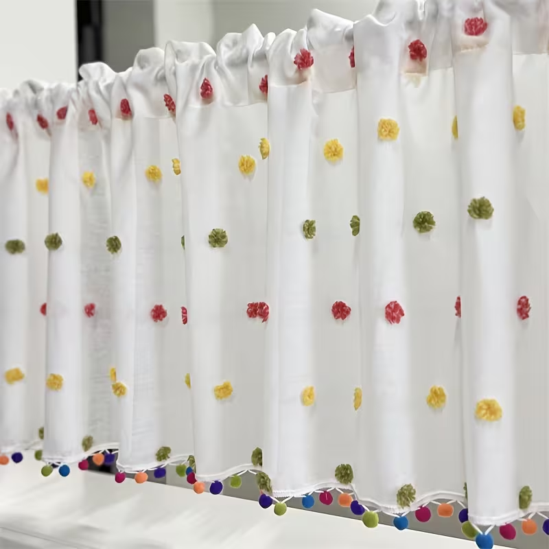 1pc Cream Thin Textured Dot Po - Fairy Light Curtain 评论和价格