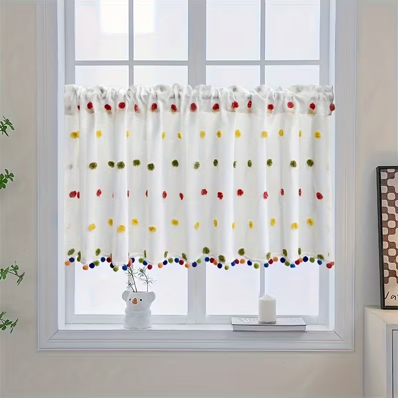 1pc Cream Thin Textured Dot Po - Fairy Light Curtain 评论和价格